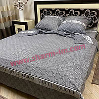Комплект постельного белья "Gucci" (Серый) в семейном размере 100% хлопок