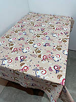 Скатерть Новогодняя Снеговики 120*150 см Ткань Лен Бежевого цвета