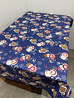 Скатерть Новогодняя Снеговики 120*150 см Ткань Лен Синего цвета