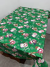 Скатертина Новорічна Сніговики 120*150 см Тканина Льон Зеленого кольору