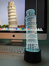 3D світильник нічник з пультом "Пізанська Вежа" 3DTOYSLAMP