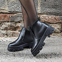 Зимние женские кожаные ботинки высокие слипоны р 32-40 Черный