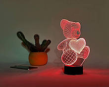Нічник 3D світильник «Ведмедик з серцем» Creative 3D