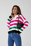 Смугастий светр із високим коміром на блискавці — рожевий колір, L (є розміри), фото 6