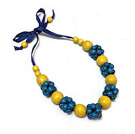 Ожерелье украинское деревянное желтое с голубым