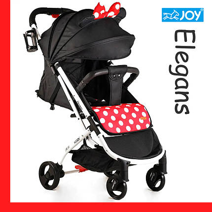 Дитяча коляска прогулянкова (підсклянник, телескопічна ручка) JOY Elegans A-12295 Чорна Мінні Маус, фото 1