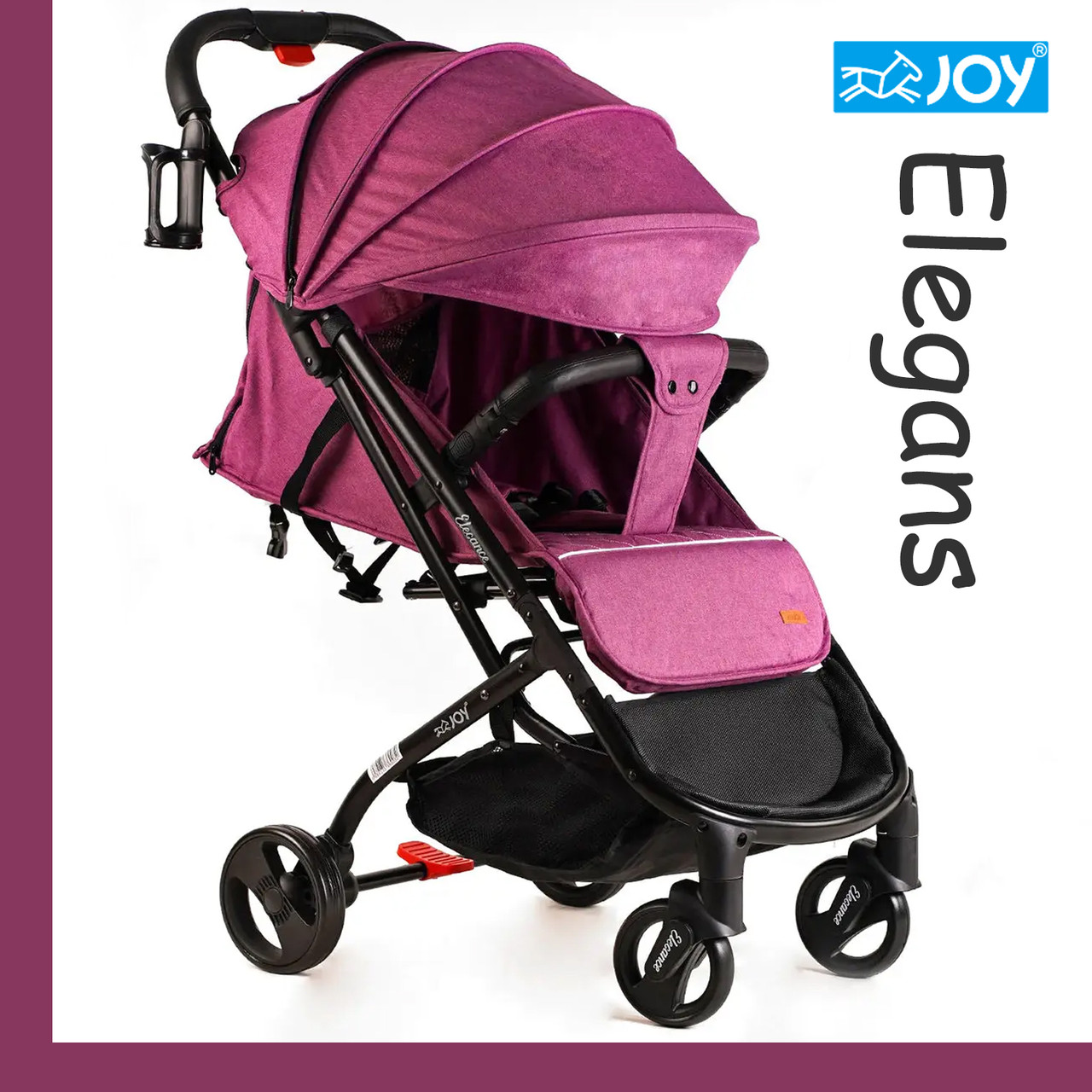 Дитяча коляска прогулянкова (підсклянник, телескопічна ручка) JOY Elegans A-16207 Рожева