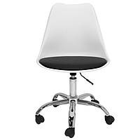 Крісло на колесах біле з чорним сидінням, зручний офісний стілець для персоналу до 120 кг