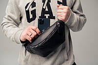 Мужская сумка удобная на плечо на пояс из натуральной кожи, практичная поясная сумка бананка 13х27х9 см