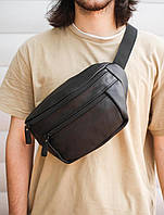 Сумка на пояс мужская из натуральной кожи флотар, сумка бананка через плечо вместительная стильная 30х20х9 см