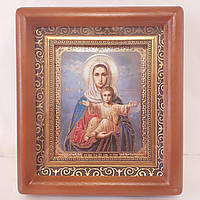 Икона "Аз есмь с вами и никтоже на вы" Пресвятой Богородицы, лик 10х12 см, в коричневом деревянном киоте