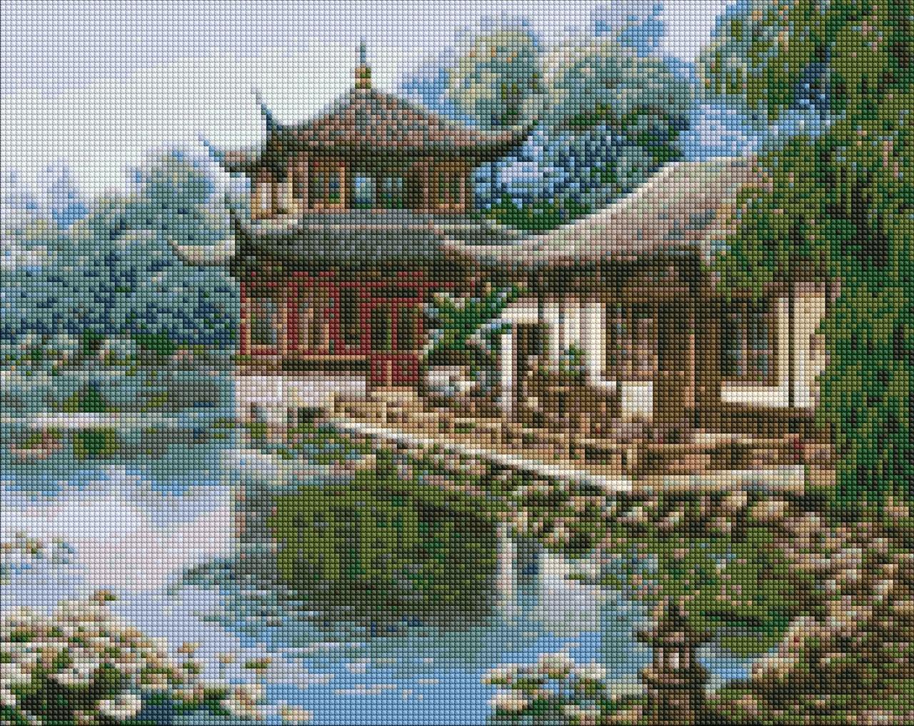 Алмазна мозаїка AMO7342 Китайський будиночок ©Сергій Лобач, 40x50см Ideyka на підрамнику
