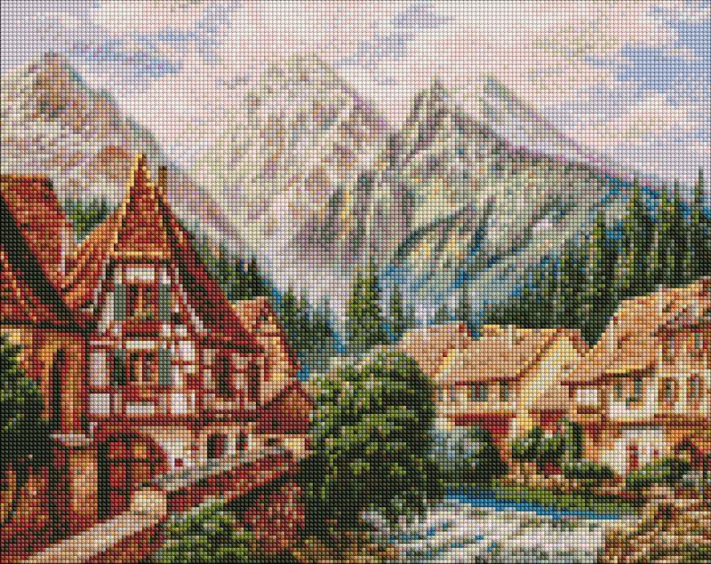 Алмазна мозаїка AMO7346 Містечко в горах ©Сергій Лобач, 40x50см Ideyka на підрамнику