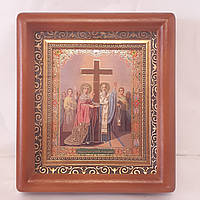 Икона Воздвижение Креста Господнего, лик 10х12 см, в коричневом деревянном киоте