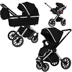 Універсальна коляска 3 в 1 CARRELLO Optima CRL-6504 (3in1) Leather Black у льоні Чорна
