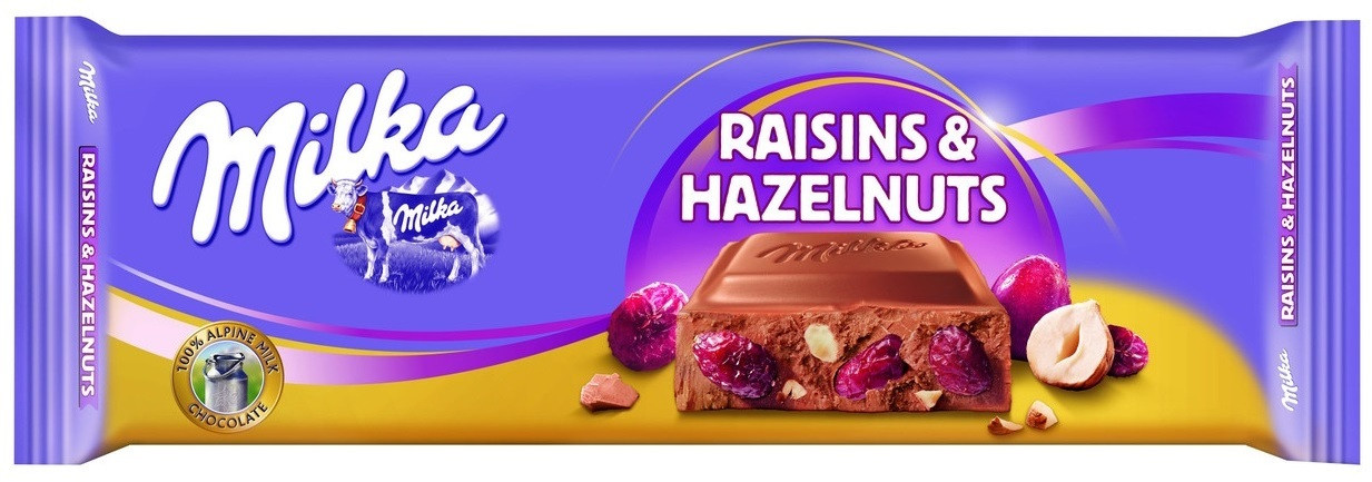 Шоколад Milka Raisins-Hazelnuts (з родзинками і лісовим горіхом) Швейцарія 270г