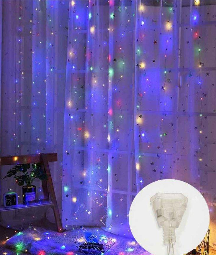 Гірлянда штора роса 300LED, 3 м х 3 м, 10ліній, 8режимів, Мультик колір
