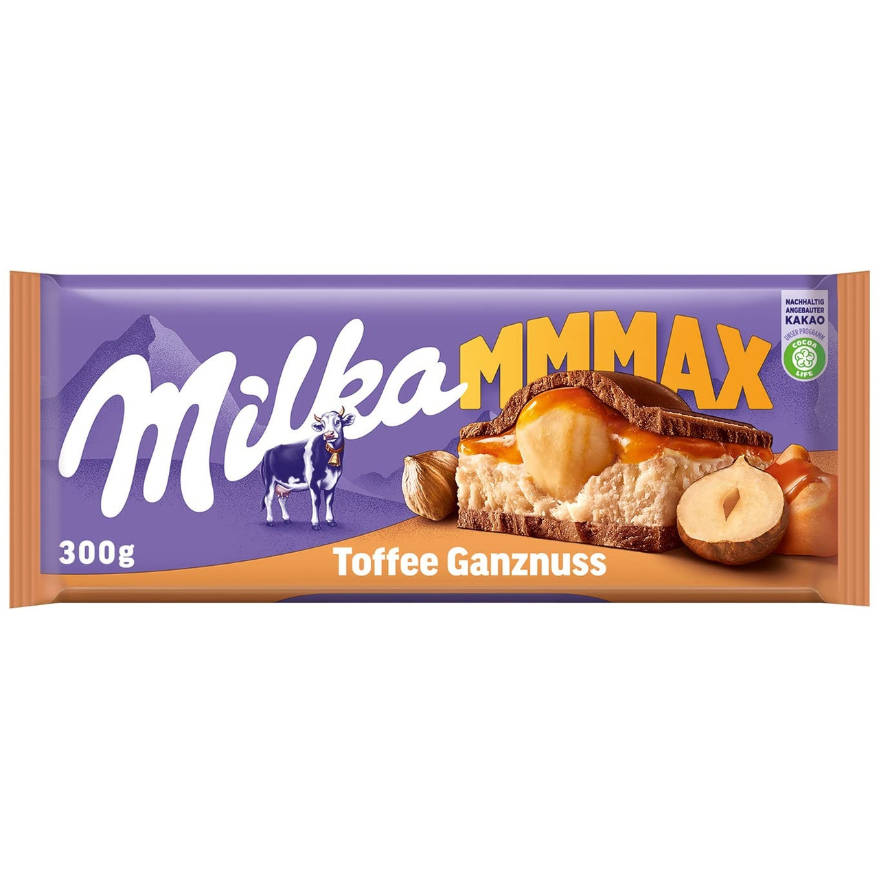 Шоколад Milka Toffee Wholenut (з карамеллю і цільним горіхом фундуком) 300 г Швейцарія (опт 5 шт)