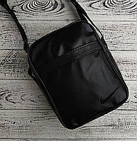 Чорна чоловіча сумка месенджер Nike на ремені, молодіжна барсетка Nike з еко-шкіри