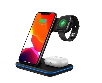 Бездротовий зарядний пристрій 3 в 1 Wireless Charger для iPhone/iWatch/AirPods 15W Чорний