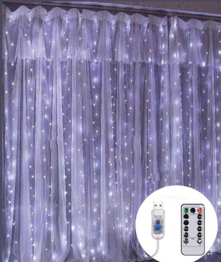Гірлянда штора роса 400LED, 3 м х 2м, 20ліній, 8режимів, Білий колір, фото 1