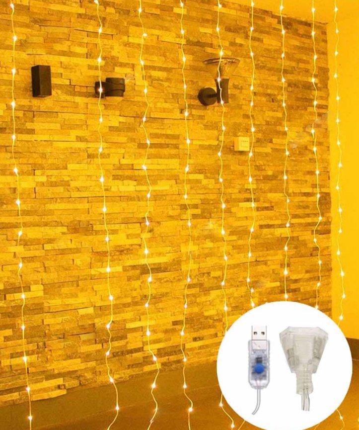 Гірлянда штора-роса 200 LED, 10ліній, 3 м х 2 м, Теплий Білий колір