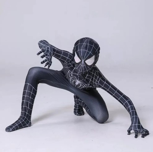 Дитячий карнавальний костюм Спайдермена Людина-павук чорний комбінезон + маска на зріст 100-160, фото 1