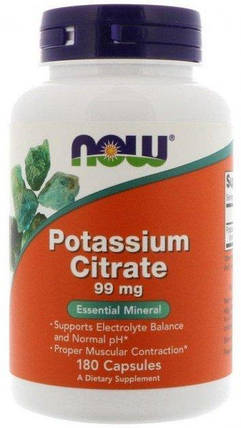 Цитрат калію NOW Foods Potassium Citrate 99 mg 180 Veg Caps, фото 1