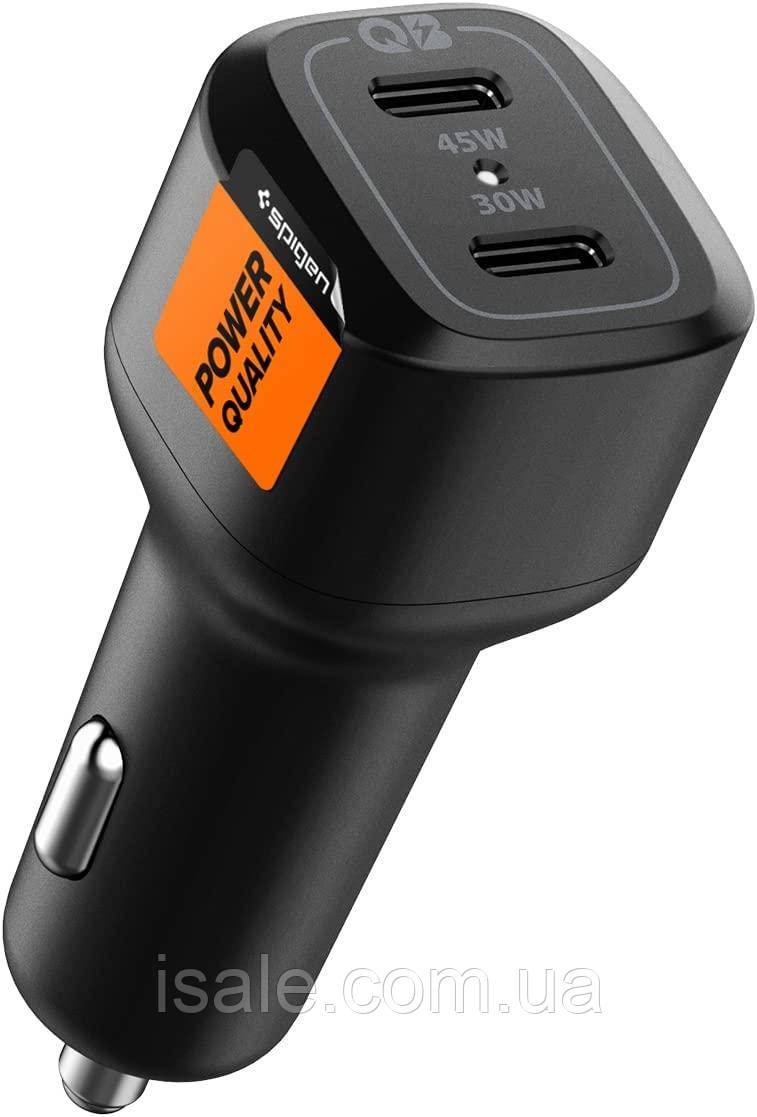 Автомобільний зарядний пристрій Spigen 75W USB C PC2200 PowerArc Car Charger PD 75W/QC3.0 Black ACP04581, фото 1