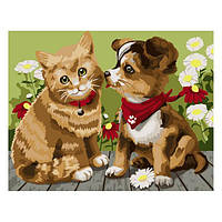 Картина по номерам Животные. Котенок с собачкой, 30х40см, в термопакете, Strateg (SV-0095-mt)