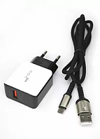 CЗУ 4you A40 (18W, Fast Charger QC 3.0, 5V/3A, 9V/12V-1.5A, 1USB) black/white+Micro USB 3А Humber