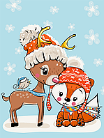 Картина по номерам Олененок с лисичкой Новогодние картины в цифрах для детей Животные BrushMe 30х40 KBS0077