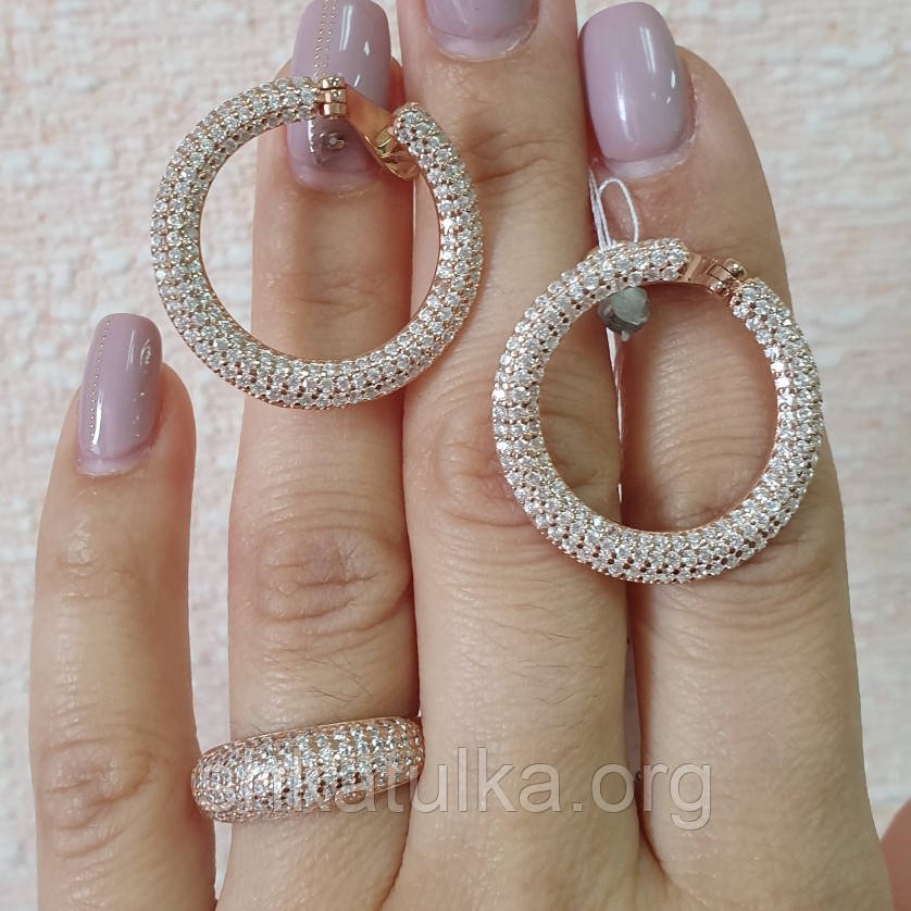 Комплект срібло в позолоті жіночий із вставками білих фіанітів