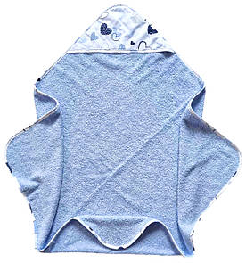 Рушник з капюшоном дитячий для новонародженого махровий 80×80 см. сердечка блакитний