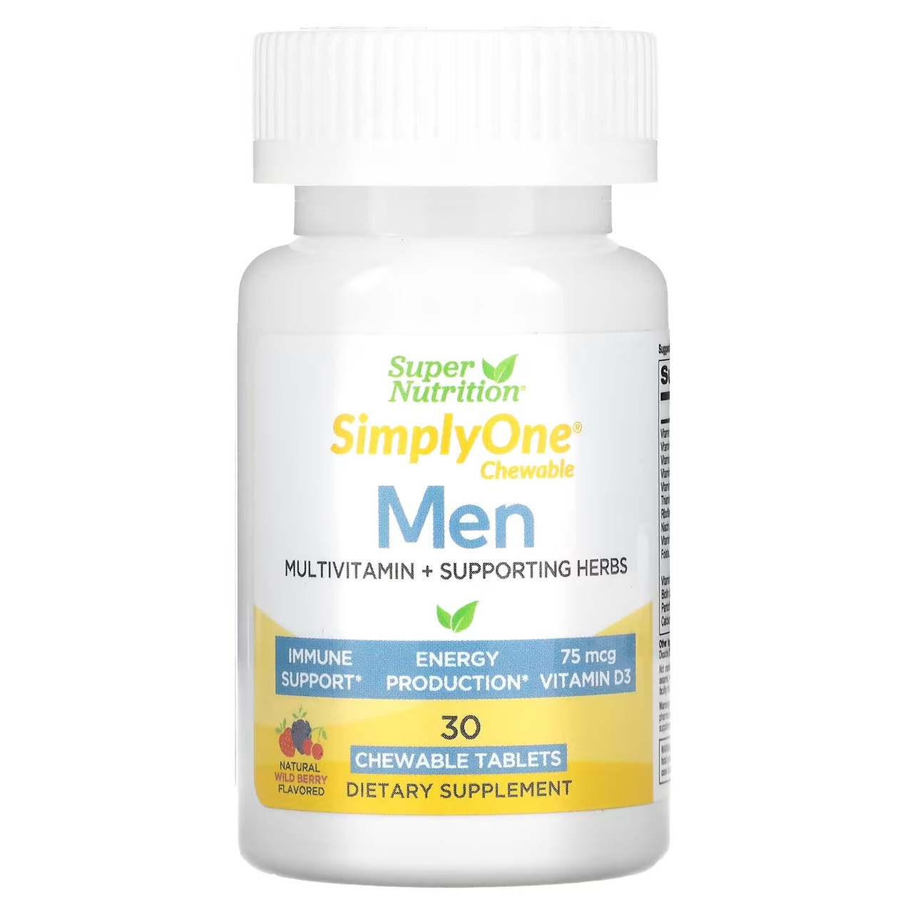 Вітаміни для чоловіків Super Nutrition Simply One Men Triple Power Vitamins 30 жув. таб. ( смак лісова ягода )