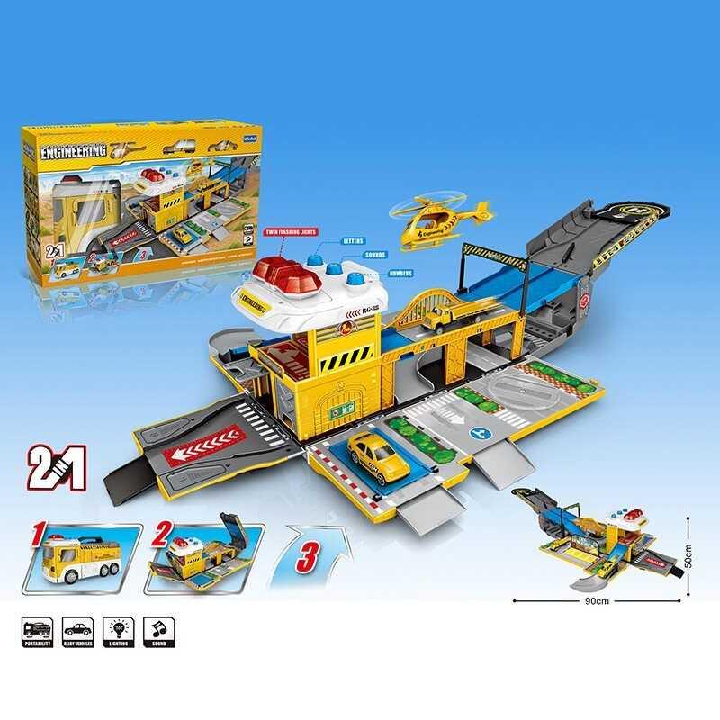 Парковка T - 6399, 2 металопластикових машинки, вертоліт, світло, мелодії, фото 1