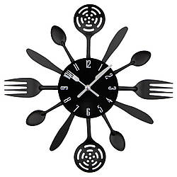 Настінний годинник на кухню "Spoons-forks" — Потужна прикраса для кафе та кухні (Метал, 37 х 37 см) Чорний