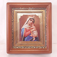 Ікона Відчайдушних єдина надія Пресвята Богородиця, лик 10х12 см, у коричневому дерев'яному кіоті