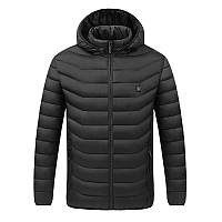 Куртка с подогревом от повербанка USB Lesko M09-4 XL Black зимняя с капюшоном 2 зоны подогрева для туризма