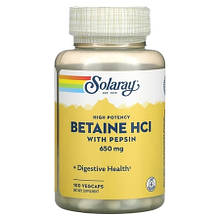 Вітаміни для шлунку Solaray, High Potency Betaine HCL with Pepsin 650 mg 100 Veg Caps