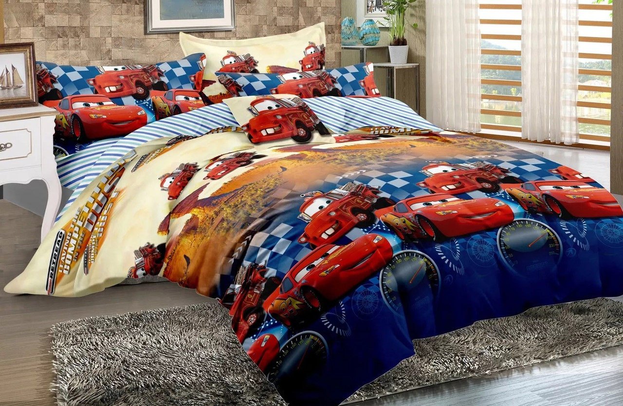 Постільна білизна Королева Ночі (Ранфорс) | Двоспальний комплект | 50х70 | Тачки, Блискавка Маквін, фото 1