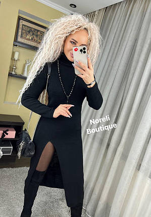 В'язане тепле плаття гольф міді з розрізом, фото 1