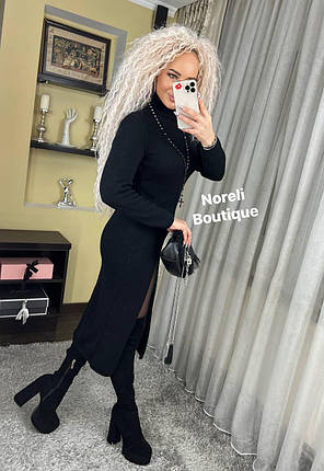 В'язане тепле плаття гольф міді з розрізом, фото 3