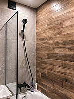 Шторка на ванну стеклянная неподвижная ORNELLA LOFT (Орнелла Лофт) черная фурнитура 600 х 1500 мм