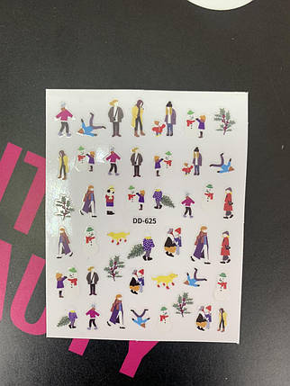 Зимні наклейки на нігті 3D з чоловічками, фото 1