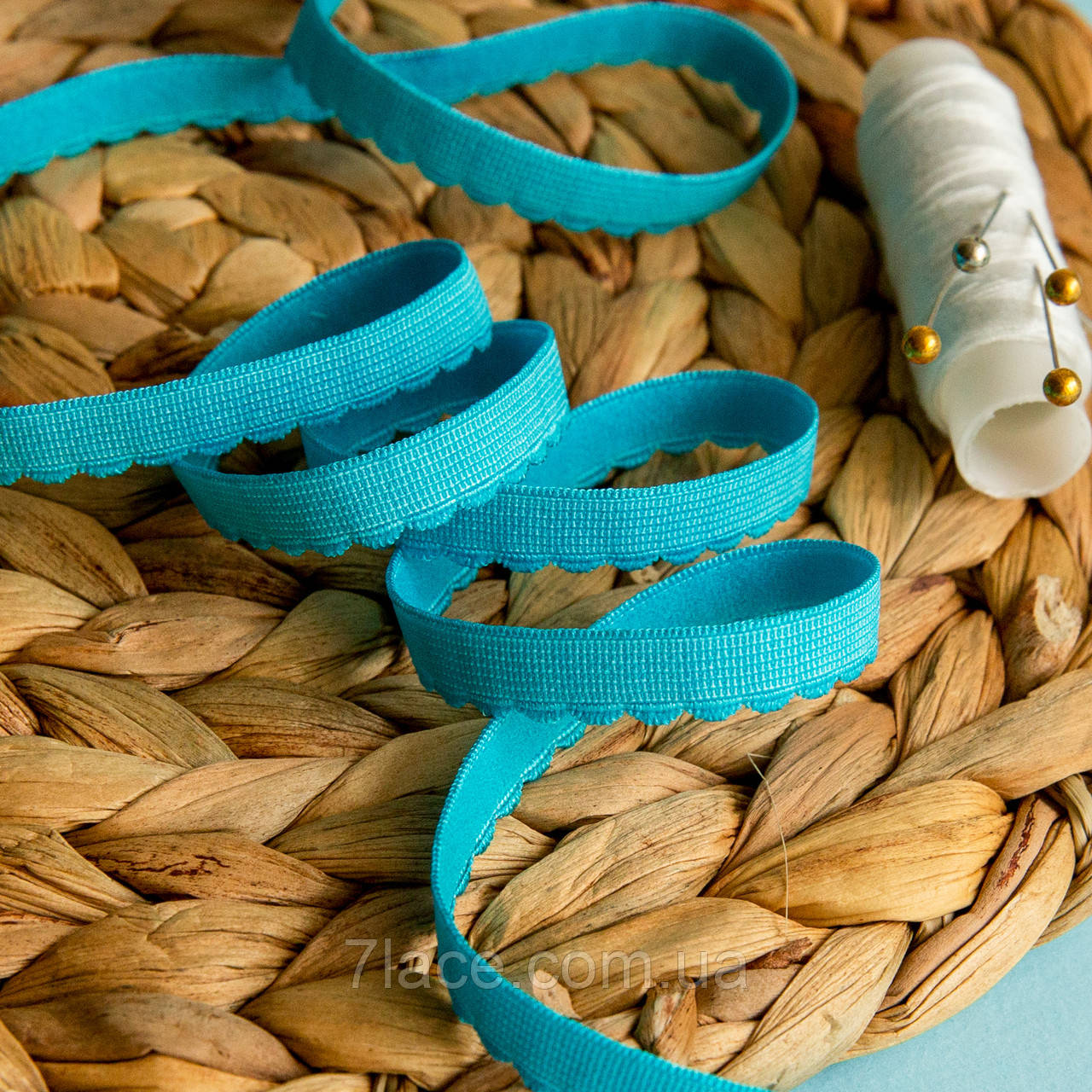 Станова гумка з фестоном "Хвиля" / колір БІРЮЗА / ширина 1 см / замовлення від 1 метра, фото 1