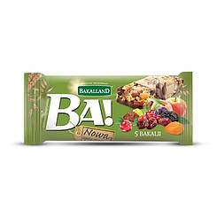 Батончик енергетичний із сухофруктами та глазур'ю зі смаком какао та молока 40г ТМ Bakalland Польща