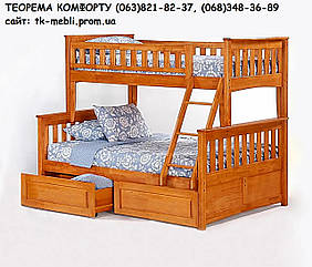 Ліжко два яруси тримісне дерев'яне Жасмин (лак)