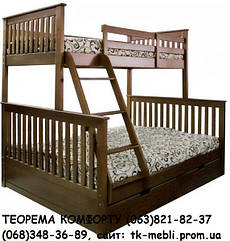Ліжко тримісне двоярусне дерев'яне Олігарх (лак)
