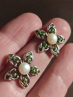 Срібні сережки (цвяшки) з перлами, фото 2